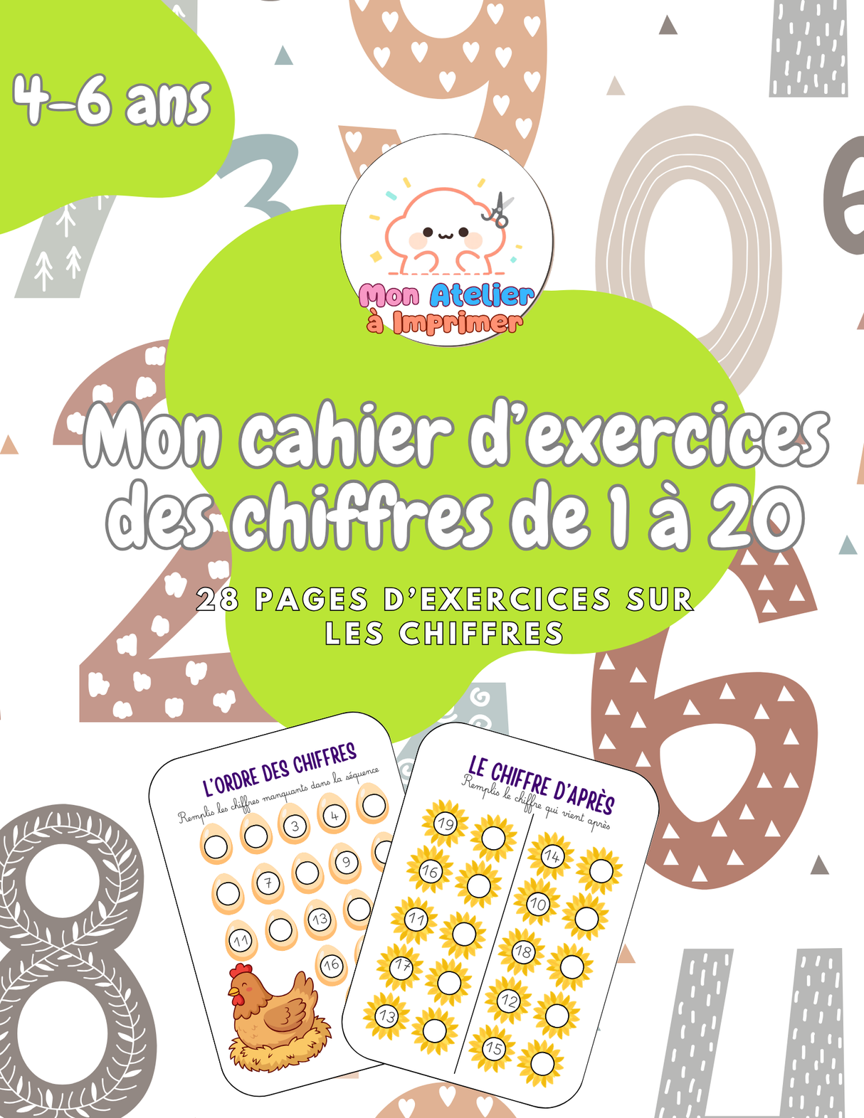 Mon cahier d'exercices sur les chiffres (1 à 20) - Produit digital (PDF)