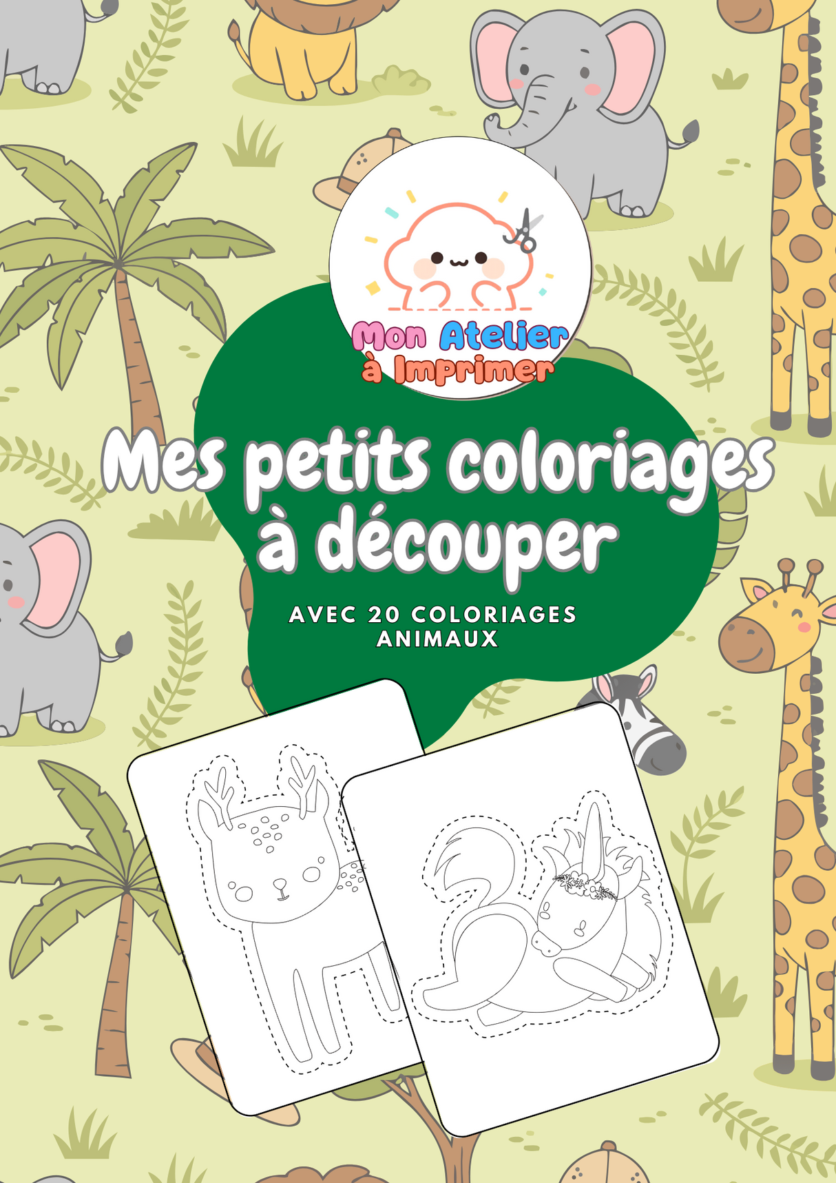 Mes petits coloriages Ă dĂ©couper â 20 coloriages animaux - Produit digital (PDF)