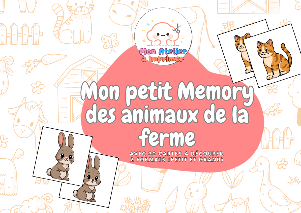 Mon petit memory des animaux de la ferme - Produit digital (PDF)