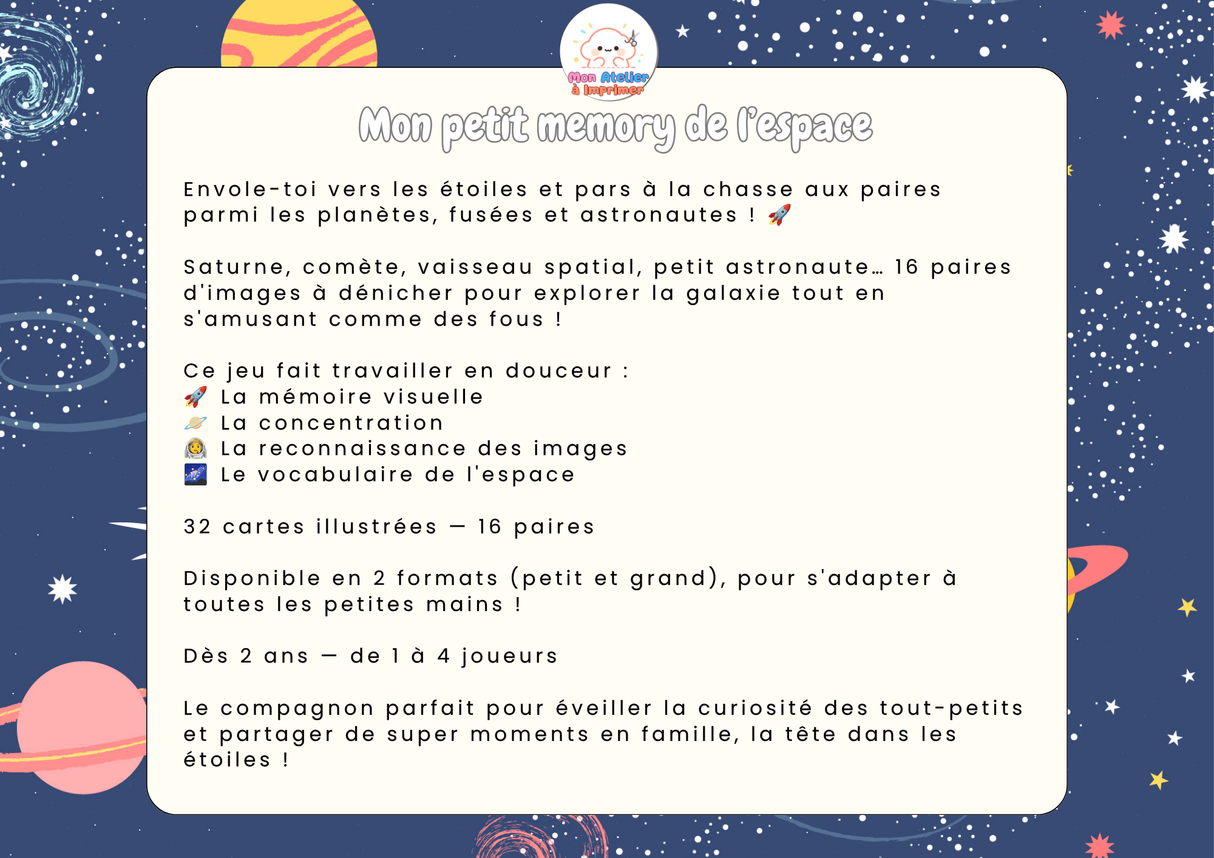 Mon petit Memory de l'espace - Produit digital (PDF)