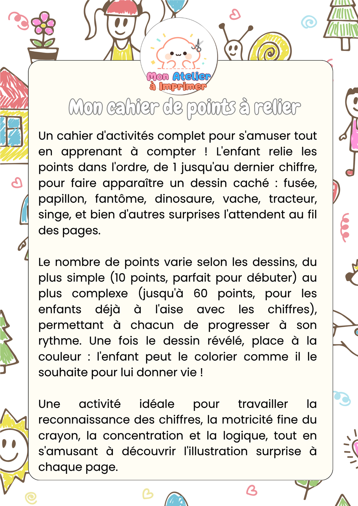 Mon cahier de points à relier — 25 dessins à découvrir ! Produit Digital (PDF)
