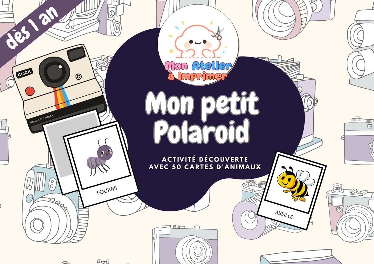 Mon petit Polaroid – Activité découverte 50 cartes d'animaux à imprimer (dès 1 an) - Produit Digital (PDF)