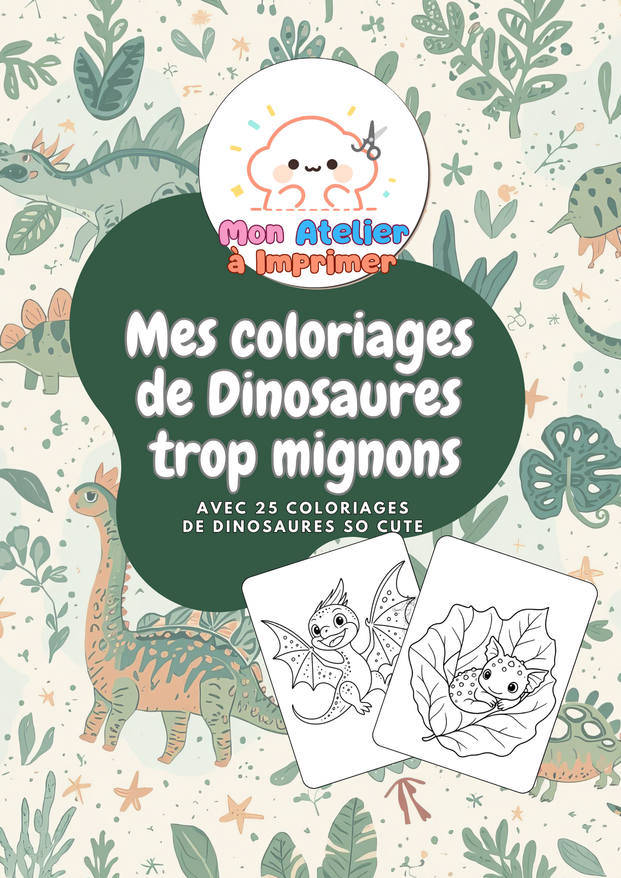Mes coloriages de Dinosaures trop mignons — 25 coloriages à imprimer - Produit digital (PDF)