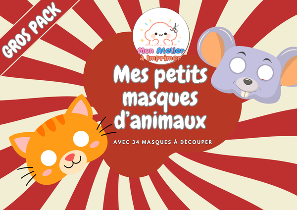 Mes petits masques d'animaux — Gros pack de 34 masques à découper - Produit Digital (PDF)