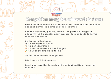 Mon petit memory des animaux de la ferme - Produit digital (PDF)