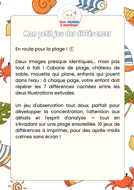 Mon petit jeu des différences – Spécial Plage - Produit Digital (PDF)