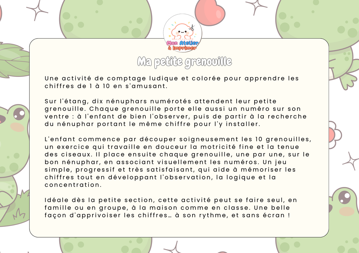 Ma petite grenouille — Activité de comptage - Produit Digital (PDF)