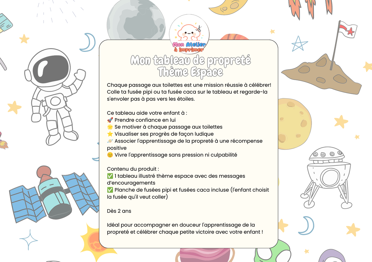 Mon petit tableau de propreté – Thème Espace (PDF)