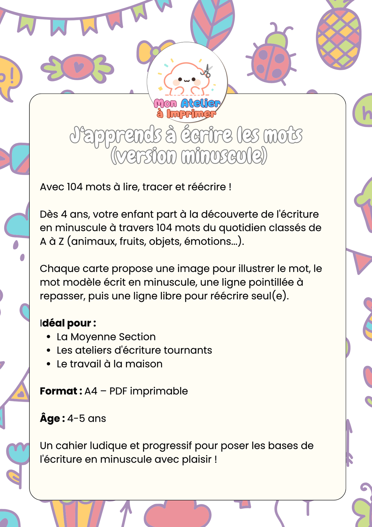 J'apprends à écrire les mots (version minuscule) - Produit Digital (PDF)