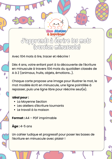 J'apprends à écrire les mots (version minuscule) - Produit Digital (PDF)