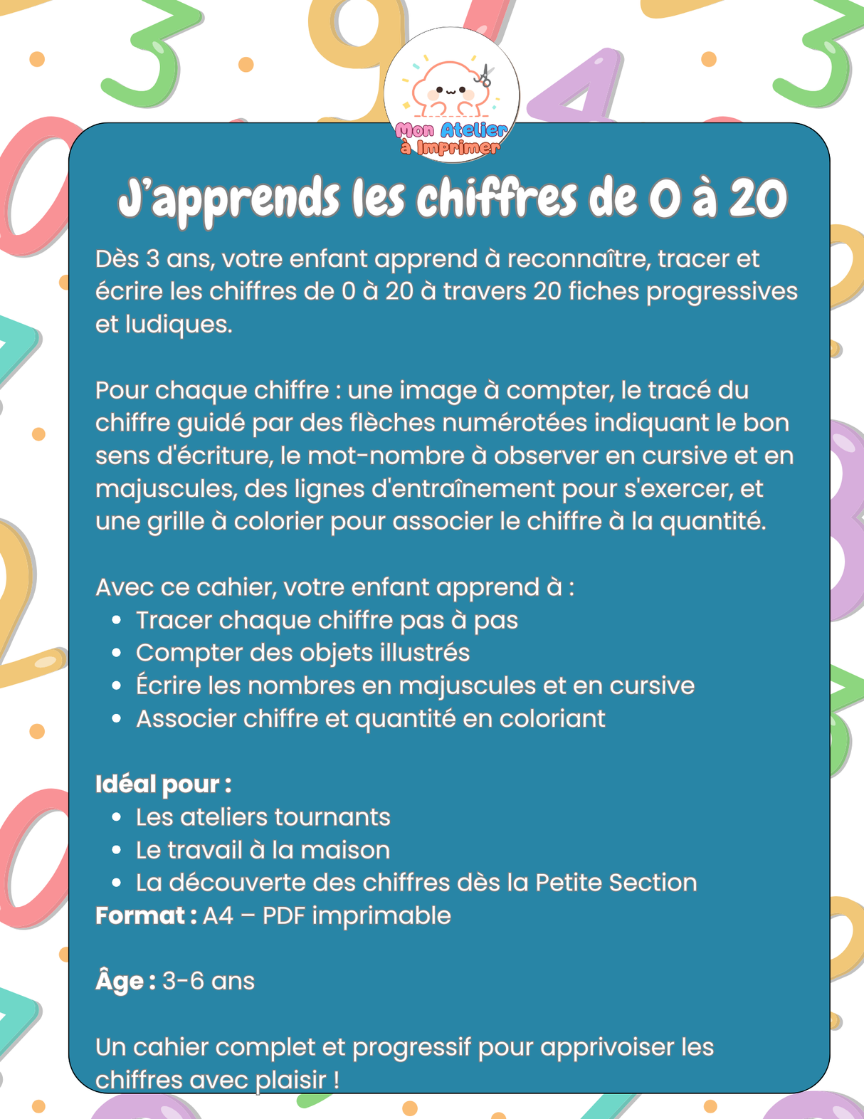 J'apprends les chiffres de 0 à 20 – (3-6 ans) - Produit Digital (PDF)